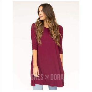 Agnes & Dora 3/4 sleeve Wine Swing Tunic